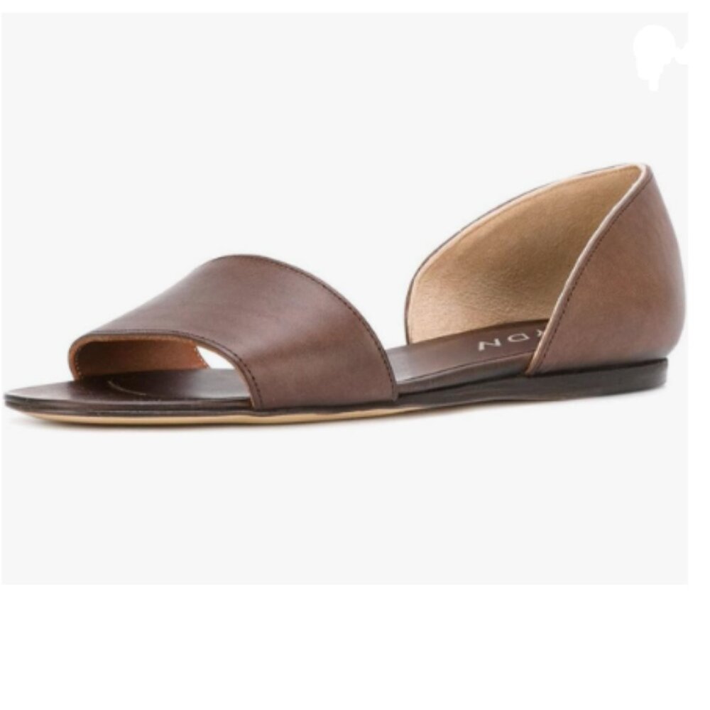 YDN Brown Western Open Toe D'Orsay Casual Flats Sandals Slip on Comfy Shoes